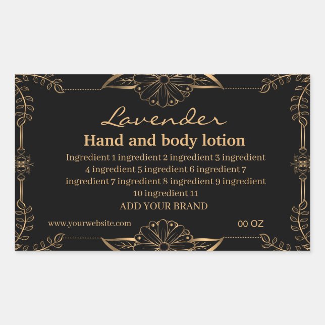 Luxury gold and black ingredients  rectangular sticker (Front)