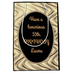 Luxury Gold and Black Personalised 55th Birthday Medium Gift Bag