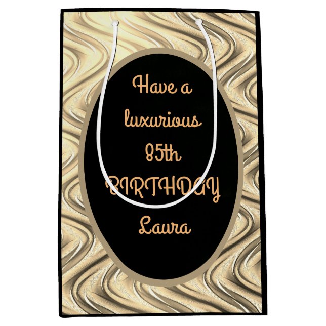 Luxury Gold and Black Personalised 85th Birthday Medium Gift Bag (Front)