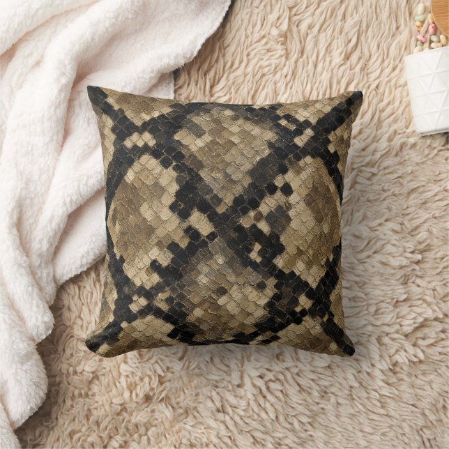 Luxury Gold and Black Snake Skin Pattern Cushion (Blanket)