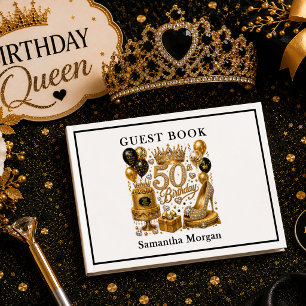 Luxury Gold And Black Sparkle 50th Birthday Guest  Book
