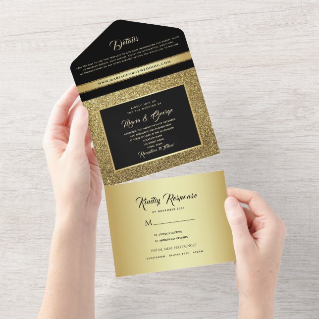 Luxury Gold and Black Wedding All In One Invitation (Tearaway)