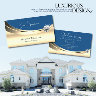 Luxury Gold and Blue with Sparkling Diamond Modern Business Card