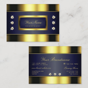 Luxury Gold and Dark Blue Gradient with Diamonds Business Card