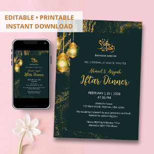 Luxury Gold and Dark Emerald Iftar Dinner Invitation