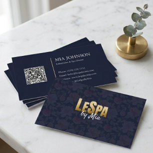 Luxury Gold and Dark Floral Spa Salon Business Card