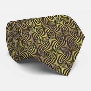 Luxury Gold and Navy Blue Art Deco Neck Tie