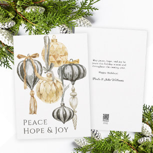 Luxury Gold and Pewter Metallic Ornaments Holiday Card