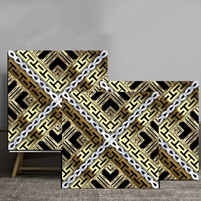 Luxury Gold and Silver Greek Geometric Pattern Tile (Creator Uploaded)