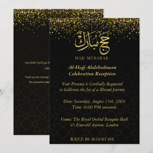 Luxury Gold Arabic Calligraphy Hajj Mubarak Invitation