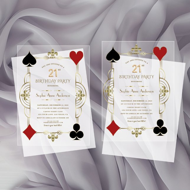 Luxury Gold Art Deco Casino Vegas 21st Birthday Acrylic Invitations (Creator Uploaded)