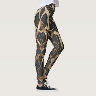 Luxury Gold Art Deco Geometric Pattern Leggings