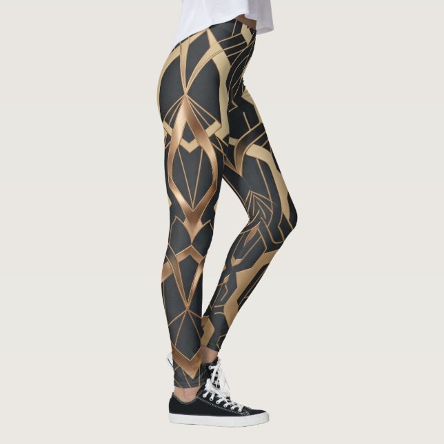 Luxury Gold Art Deco Geometric Pattern Leggings (Right)