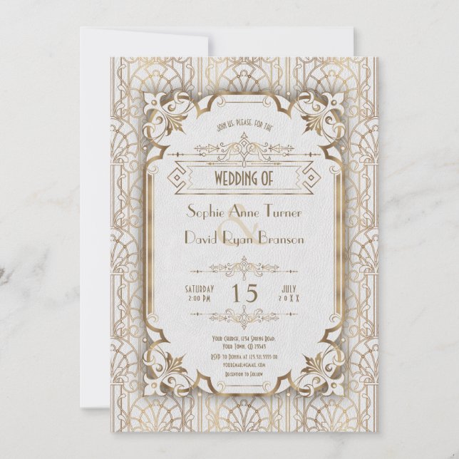 Luxury Gold Art Deco Great 20s Wedding Invitation (Front)