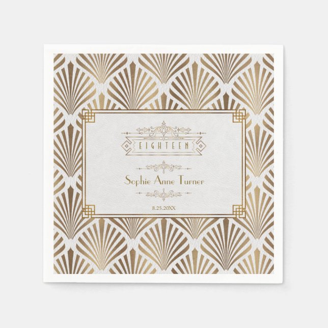 Luxury Gold Art Deco Great Gatsby 18th Birthday Napkin (Front)