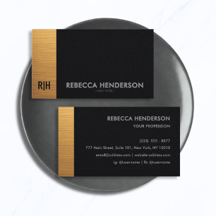 Luxury Gold Bar & Black Leather Monogram  Business Card