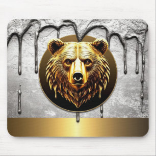 Luxury Gold Bear Emblem Metal Style 🐻 Mouse Pad