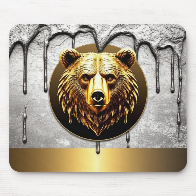 Luxury Gold Bear Emblem Metal Style 🐻 Mouse Pad (Front)