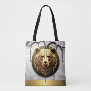 Luxury Gold Bear Emblem Metal Style 🐻 Tote Bag