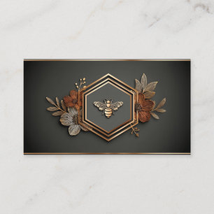 Luxury Gold Bee Hexagon Floral Midnight Black Business Card