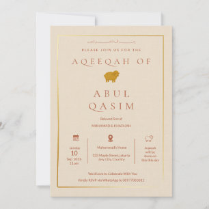 Luxury Gold Beige Islamic Aqeeqah For Baby Boy Invitation