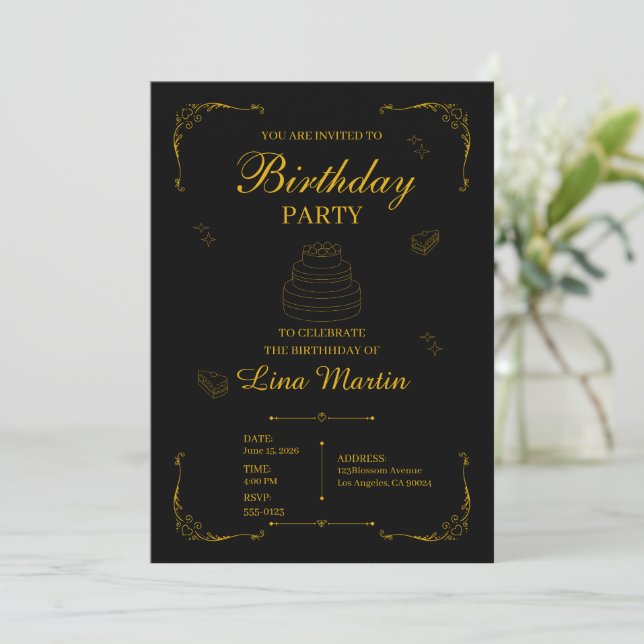 Luxury Gold Birthday Invitation (Standing Front)