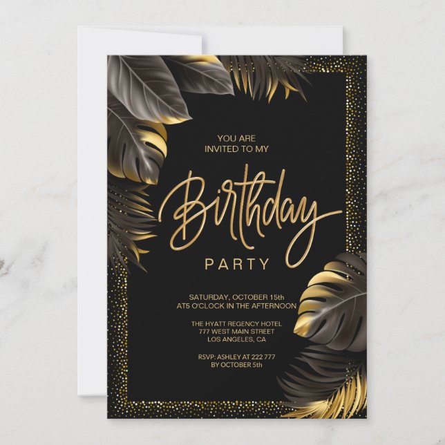 Luxury Gold & Black Birthday Invitation (Front)