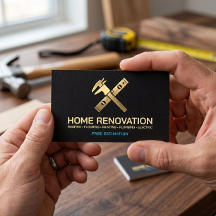 Luxury Gold & Black Contractor Home Renovation Business Card