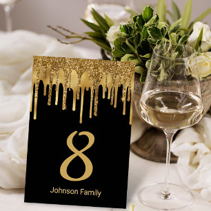 luxury gold black dripping glitters wedding table number