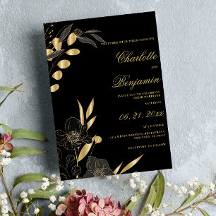 Luxury gold black elegant floral theme wedding  invitation