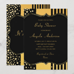 Luxury Gold Black Frame Baby Boy Shower Invitation