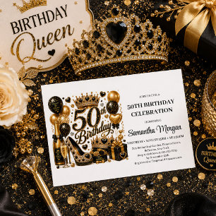 Luxury Gold Black Glitter 50th Birthday Party Invi Invitation