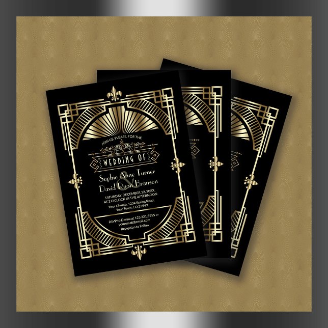 Luxury Gold Black Great Gatsby Roaring 20s Wedding Invitation (Creator Uploaded)