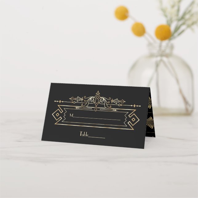 Luxury Gold Black Great Gatsby Roaring 20s Wedding Place Card (Front)