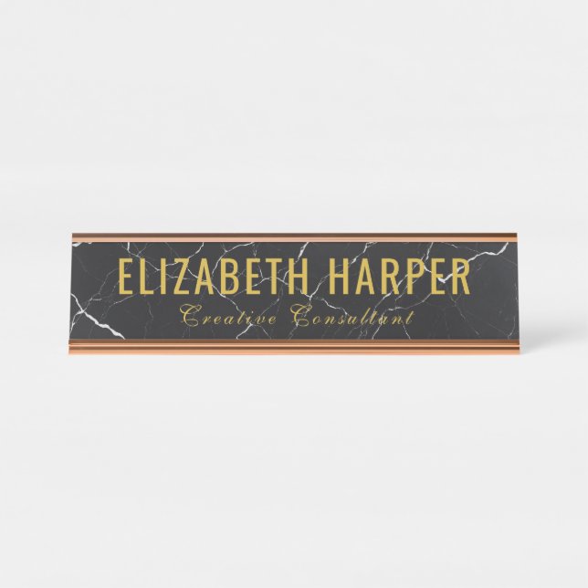 Luxury Gold & Black Marble Professional Executive Desk Name Plate (Front)