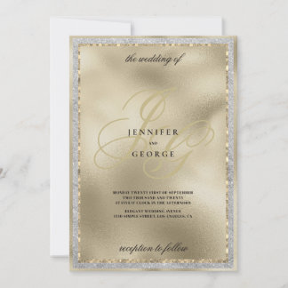 Luxury gold black monogram initial wedding invitation