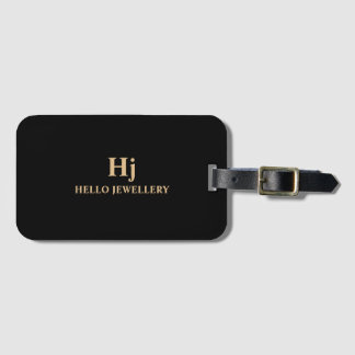 Luxury Gold Black Monogram Minimal Luggage Tag