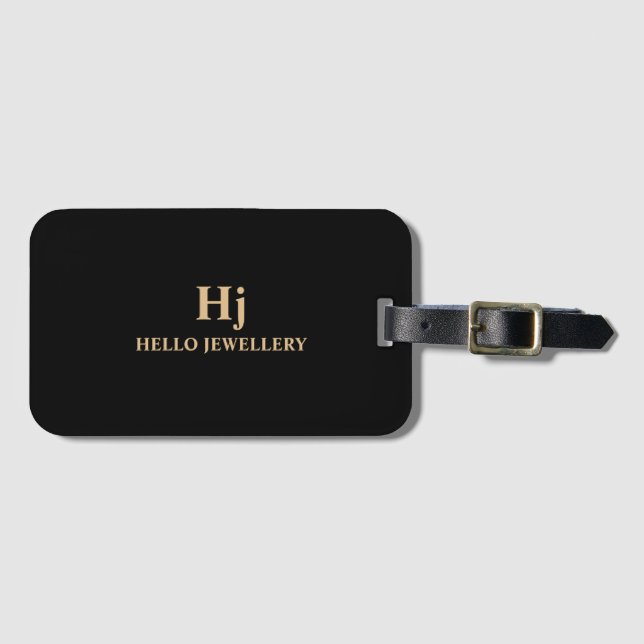 Luxury Gold Black Monogram Minimal Luggage Tag (Front Horizontal)