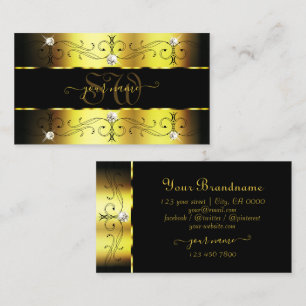 Luxury Gold Black Ornate Borders Jewels Monogram Business Card