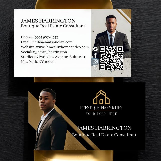 Luxury Gold & Black Real Estate Agent Photo Logo Business Card (Luxury Gold & Black Real Estate Agent Photo Logo Business Card)