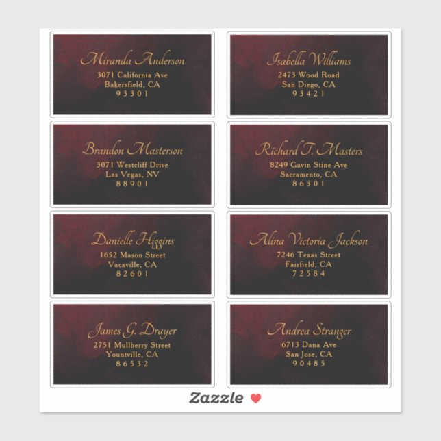 Luxury Gold Black Red Wedding Guest Address Label (Sheet)