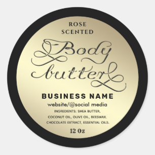 Luxury gold black script body butter label