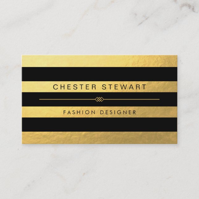 Luxury Gold Black Stripes - Custom Fashionable Business Card (Front)