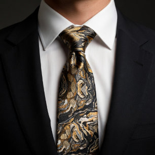 Luxury Gold & Black Swirl Marble Tie