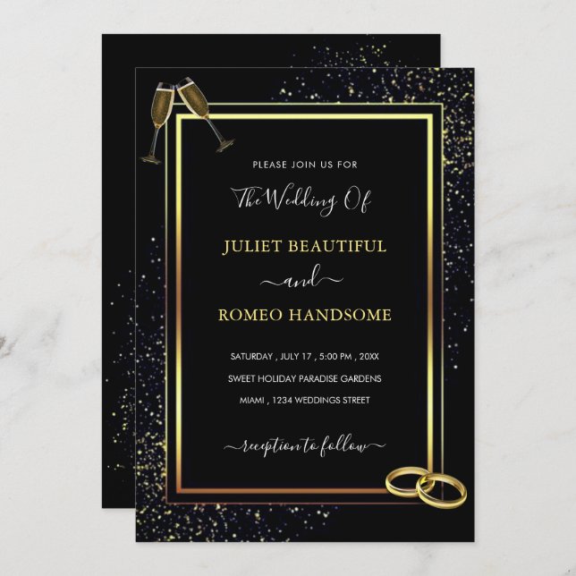 Luxury Gold Black Wedding Invitation (Front/Back)