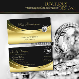 Luxury Gold Black with Logo and Sparkle Diamond Business Card