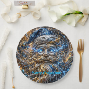 Luxury Gold Blue 3D Cube Tunnel Christmas Plate