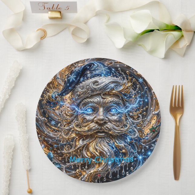 Luxury Gold Blue 3D Cube Tunnel Christmas Plate (Wedding)