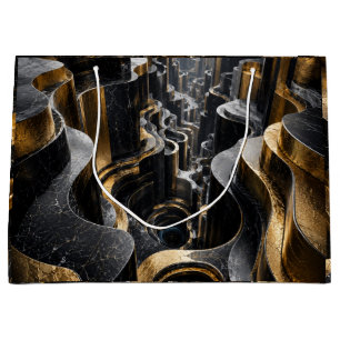 Luxury Gold Blue 3D Cube Tunnel Large Gift Bag