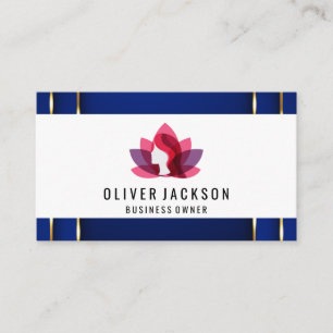 Luxury Gold Blue Background Lotus Woman Business Card
